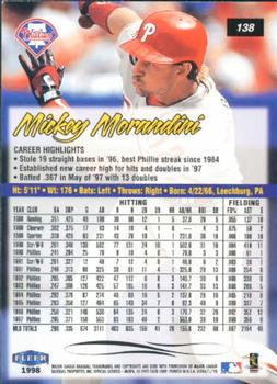 1998 Ultra #138 Mickey Morandini Back