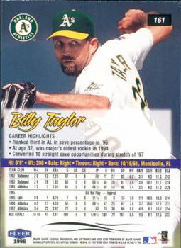 1998 Ultra #161 Billy Taylor Back