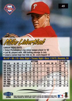 1998 Ultra #45 Mike Lieberthal Back