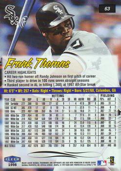 1998 Ultra #63 Frank Thomas Back