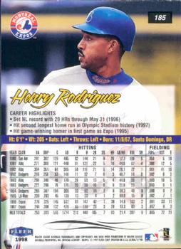 1998 Ultra #185 Henry Rodriguez Back