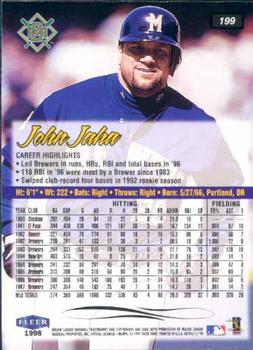 1998 Ultra #199 John Jaha Back