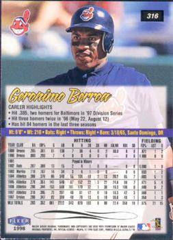 1998 Ultra #316 Geronimo Berroa Back