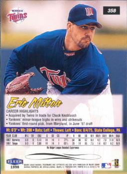 1998 Ultra #358 Eric Milton Back