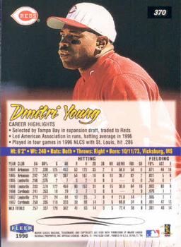 1998 Ultra #370 Dmitri Young Back