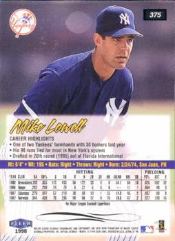 1998 Ultra #375 Mike Lowell Back