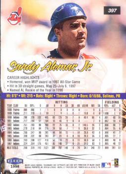 1998 Ultra #397 Sandy Alomar Jr. Back