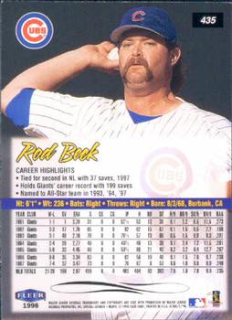 1998 Ultra #435 Rod Beck Back