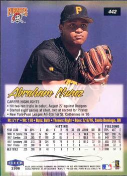 1998 Ultra #442 Abraham Nunez Back