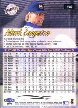 1998 Ultra #449 Mark Langston Back
