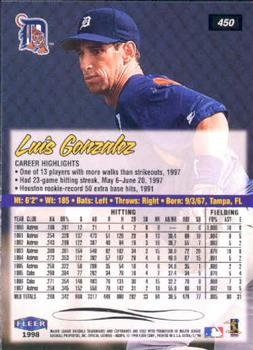 1998 Ultra #450 Luis Gonzalez Back