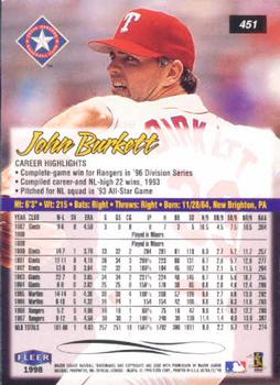 1998 Ultra #451 John Burkett Back