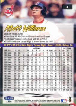 1998 Ultra #4 Matt Williams Back
