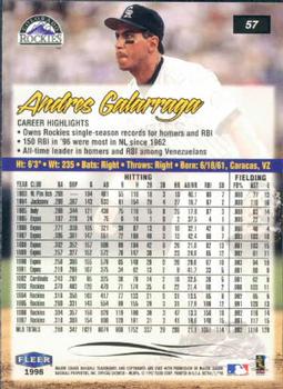 1998 Ultra #57 Andres Galarraga Back