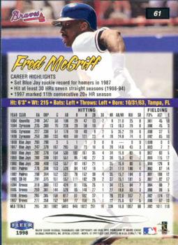 1998 Ultra #61 Fred McGriff Back