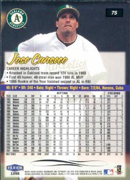 1998 Ultra #75 Jose Canseco Back