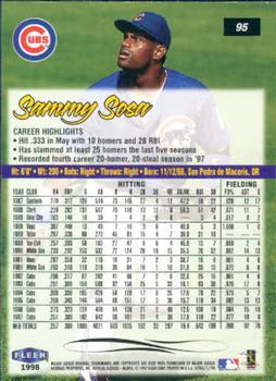 1998 Ultra #95 Sammy Sosa Back