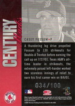 2001 Donruss Signature - Century Marks #NNO Casey Fossum Back
