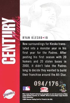 2001 Donruss Signature - Century Marks #NNO Ryan Klesko Back