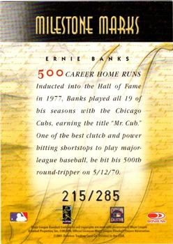 2001 Donruss Signature - Milestone Marks #NNO Ernie Banks Back
