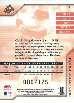 2001 Donruss Signature - Proofs #3 Cal Ripken Jr.  Back