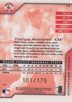 2001 Donruss Signature - Proofs #14 Manny Ramirez  Back