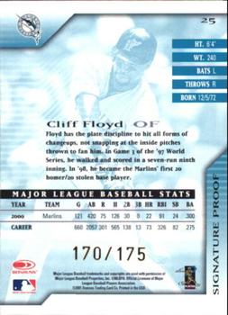 2001 Donruss Signature - Proofs #25 Cliff Floyd  Back