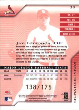2001 Donruss Signature - Proofs #33 Jim Edmonds  Back