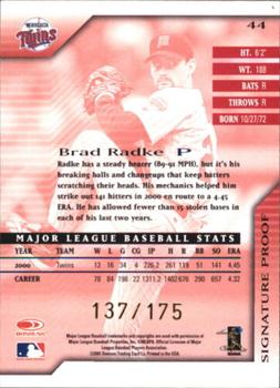 2001 Donruss Signature - Proofs #44 Brad Radke  Back