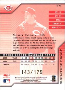 2001 Donruss Signature - Proofs #59 Sean Casey  Back