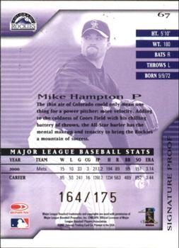 2001 Donruss Signature - Proofs #67 Mike Hampton  Back