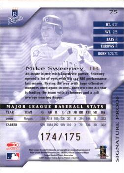 2001 Donruss Signature - Proofs #75 Mike Sweeney  Back