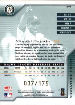 2001 Donruss Signature - Proofs #77 Miguel Tejada  Back