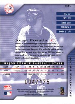 2001 Donruss Signature - Proofs #96 Jorge Posada  Back