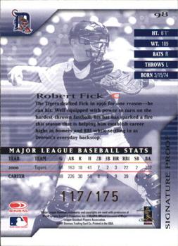 2001 Donruss Signature - Proofs #98 Robert Fick  Back