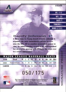 2001 Donruss Signature - Proofs #108 Randy Johnson  Back