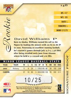 2001 Donruss Signature - Proofs #148 David Williams Back