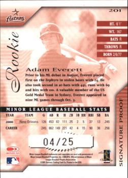 2001 Donruss Signature - Proofs #201 Adam Everett  Back