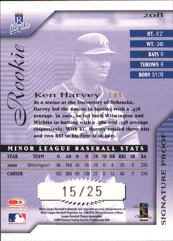 2001 Donruss Signature - Proofs #208 Ken Harvey  Back