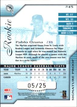 2001 Donruss Signature - Proofs #245 Pablo Ozuna  Back
