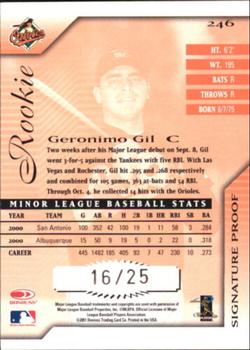 2001 Donruss Signature - Proofs #246 Geronimo Gil  Back