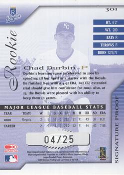 2001 Donruss Signature - Proofs #301 Chad Durbin  Back
