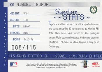 2001 Donruss Signature - Stats #NNO Miguel Tejada Back