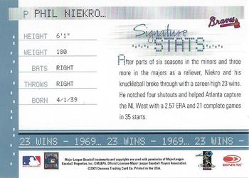 2001 Donruss Signature - Stats Masters Series #NNO Phil Niekro Back