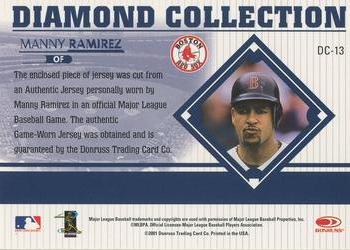 2001 Donruss Studio - Diamond Collection #DC-13 Manny Ramirez Back
