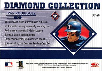 2001 Donruss Studio - Diamond Collection #DC-20 Ivan Rodriguez  Back