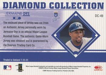 2001 Donruss Studio - Diamond Collection #DC-49 Jermaine Dye  Back