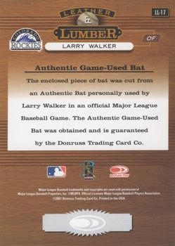 2001 Donruss Studio - Leather and Lumber #LL-17 Larry Walker  Back