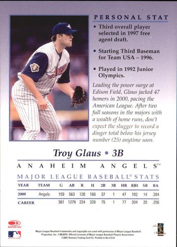 2001 Donruss Studio - Private Signings 5x7 #NNO Troy Glaus  Back