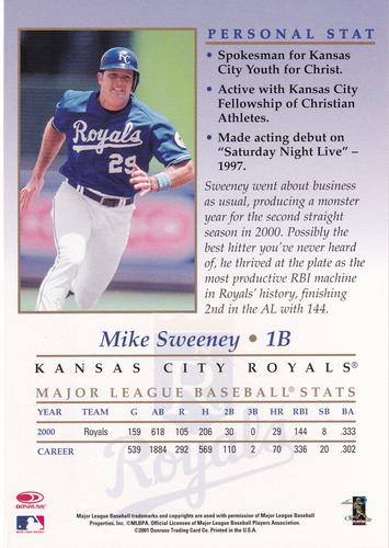 2001 Donruss Studio - Private Signings 5x7 #NNO Mike Sweeney  Back